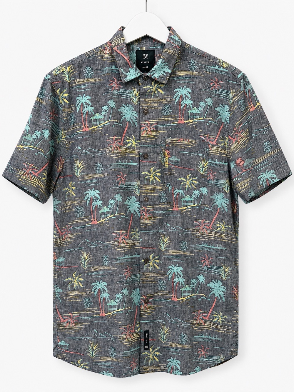 Visive Hawaiian Shirt Men’s Large 100% Cotton Tropical Camp Button Front